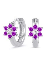 very nice silver purple cubic zirconia huggie hoop baby birthstone earrings